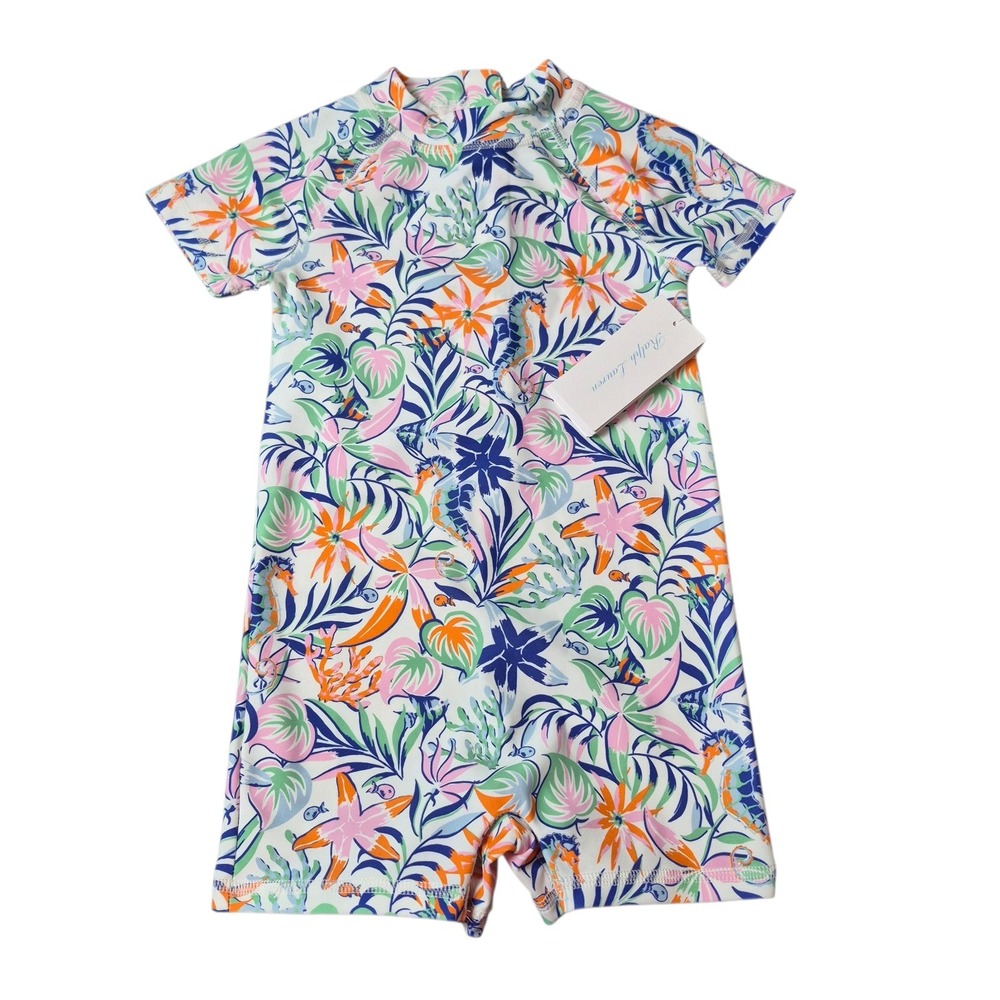 Ralph Lauren Unisex 18-24M‎ One Piece Rash Guard Swimsuit Tropical Zip Front NWT